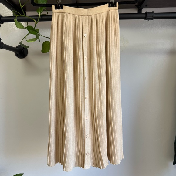 McSister Vintage Japanese Cream A-Line Midi Skirt Pleated Buttons Fits XS/S - Picture 1 of 10